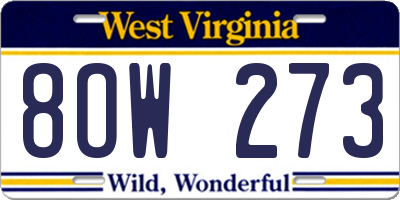 WV license plate 8OW273