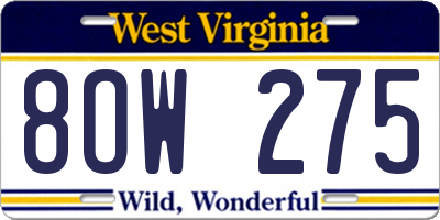 WV license plate 8OW275