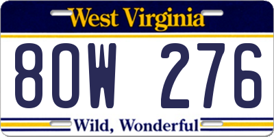 WV license plate 8OW276