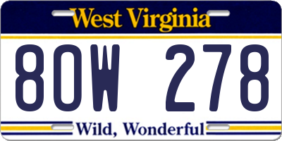 WV license plate 8OW278