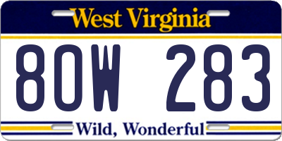 WV license plate 8OW283