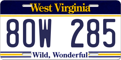 WV license plate 8OW285