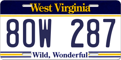 WV license plate 8OW287