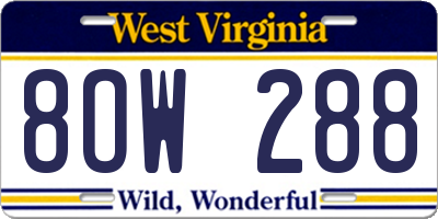WV license plate 8OW288