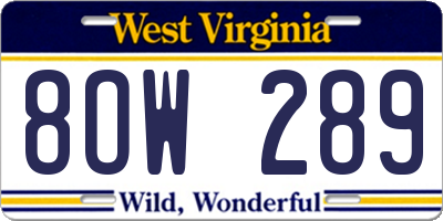 WV license plate 8OW289