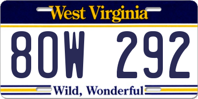 WV license plate 8OW292