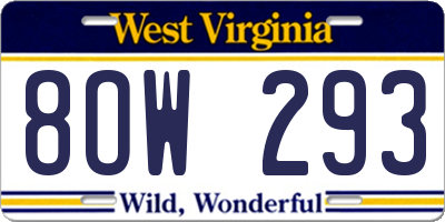 WV license plate 8OW293