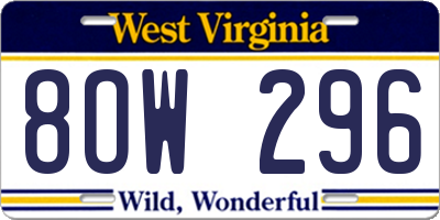 WV license plate 8OW296