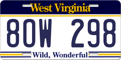 WV license plate 8OW298
