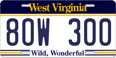 WV license plate 8OW300