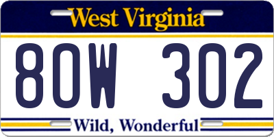WV license plate 8OW302