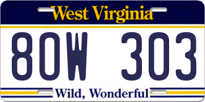 WV license plate 8OW303