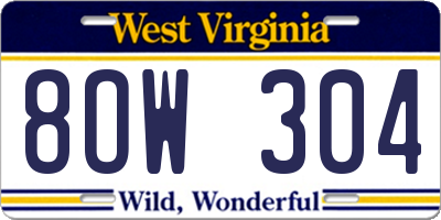 WV license plate 8OW304