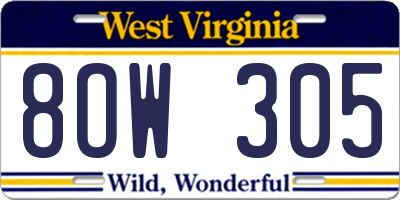 WV license plate 8OW305