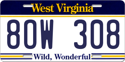 WV license plate 8OW308
