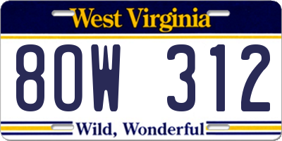 WV license plate 8OW312