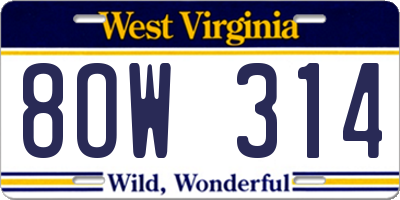 WV license plate 8OW314