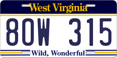 WV license plate 8OW315