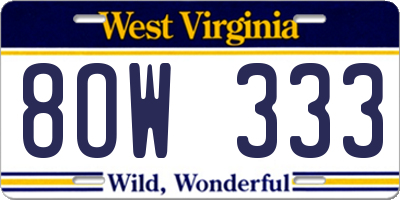 WV license plate 8OW333