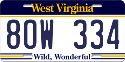 WV license plate 8OW334