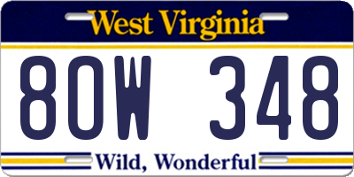 WV license plate 8OW348