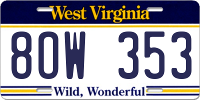 WV license plate 8OW353