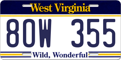 WV license plate 8OW355