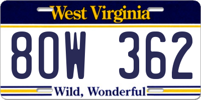 WV license plate 8OW362