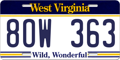 WV license plate 8OW363