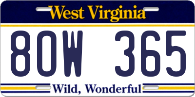 WV license plate 8OW365