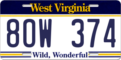 WV license plate 8OW374