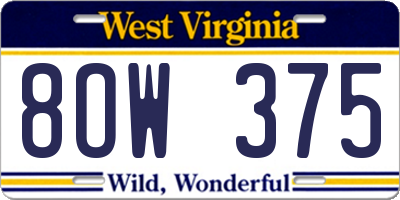 WV license plate 8OW375