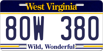 WV license plate 8OW380