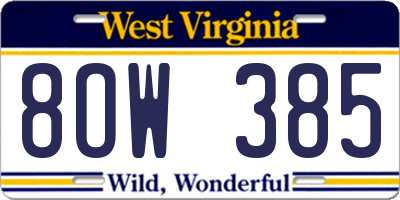 WV license plate 8OW385