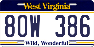 WV license plate 8OW386