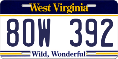 WV license plate 8OW392