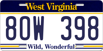 WV license plate 8OW398