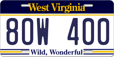 WV license plate 8OW400