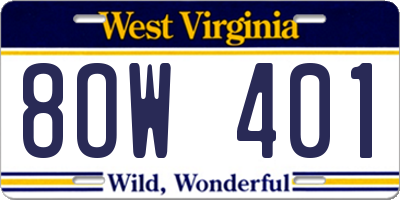 WV license plate 8OW401