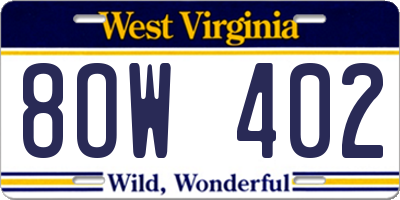 WV license plate 8OW402