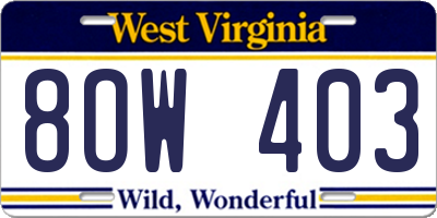 WV license plate 8OW403