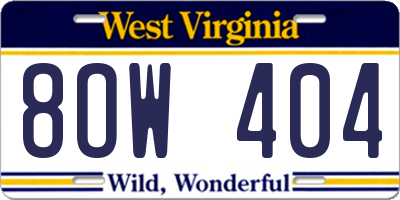 WV license plate 8OW404