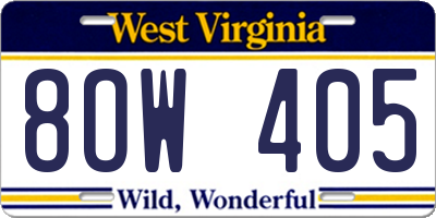WV license plate 8OW405