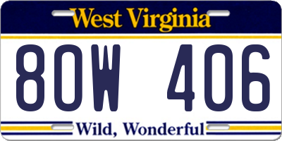 WV license plate 8OW406