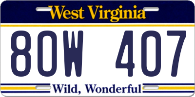 WV license plate 8OW407