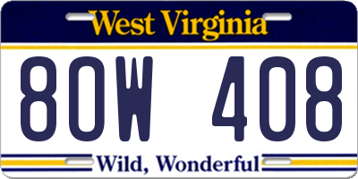 WV license plate 8OW408
