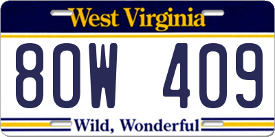 WV license plate 8OW409