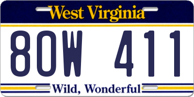 WV license plate 8OW411