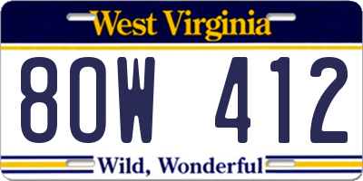 WV license plate 8OW412