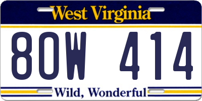 WV license plate 8OW414
